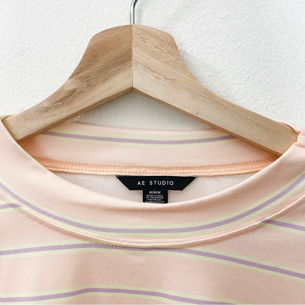 AE STUDIO pink striped cropped long sleeve shirt - Picture 2 of 3